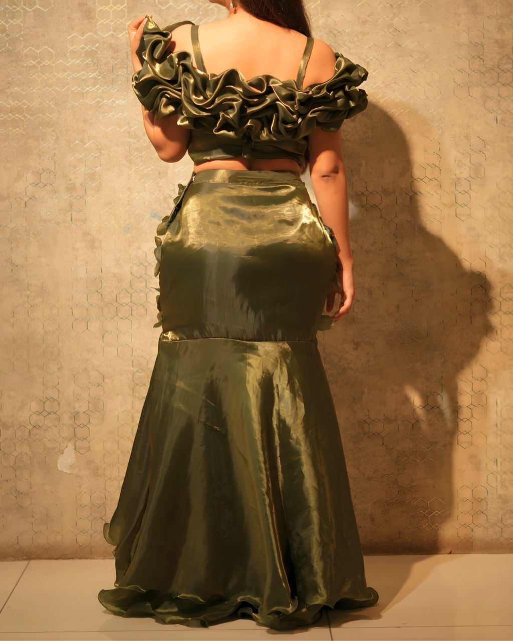 Mehendi Green Floral Fishcut Lehenga Set