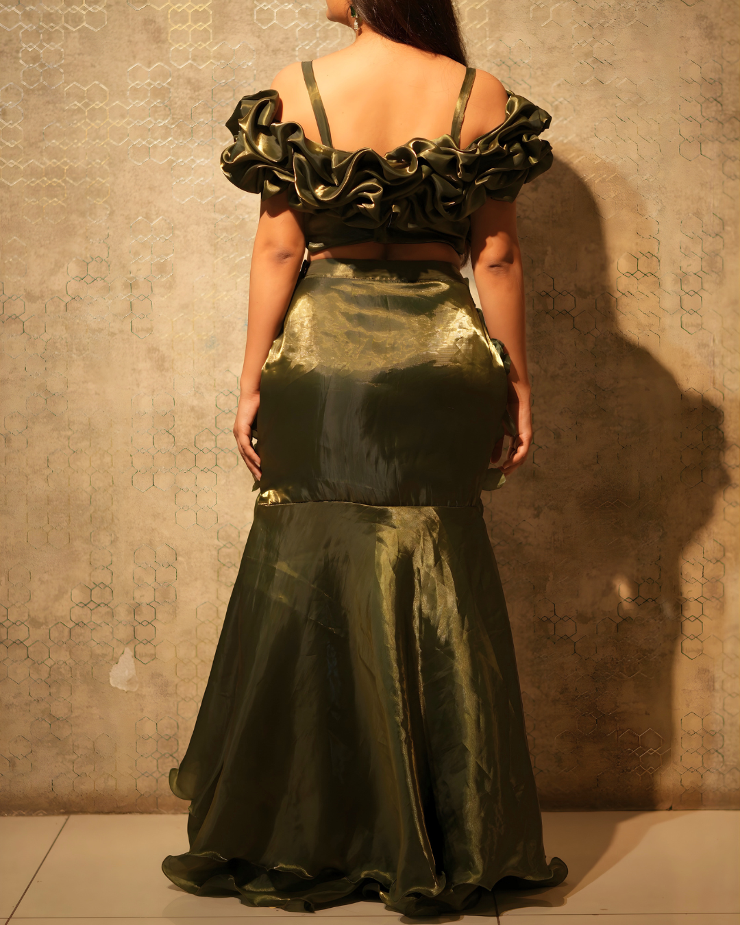 Mehendi Green Floral Fishcut Lehenga Set