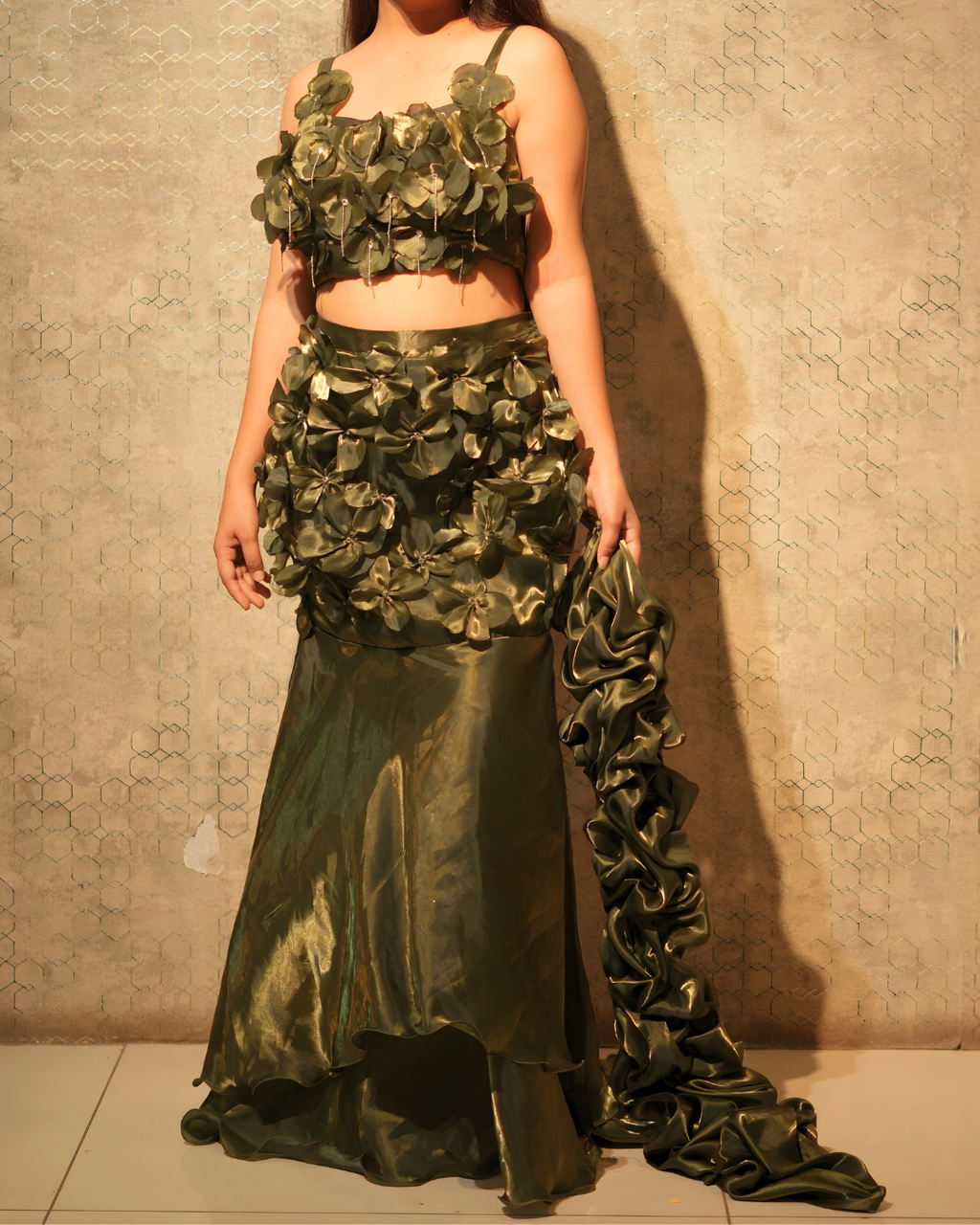 Mehendi Green Floral Fishcut Lehenga Set