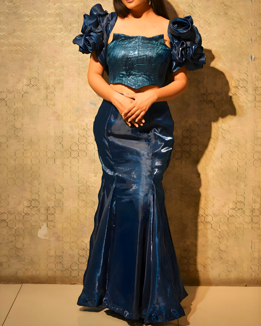 Navy Blue Corset Fishcut Lehenga Set