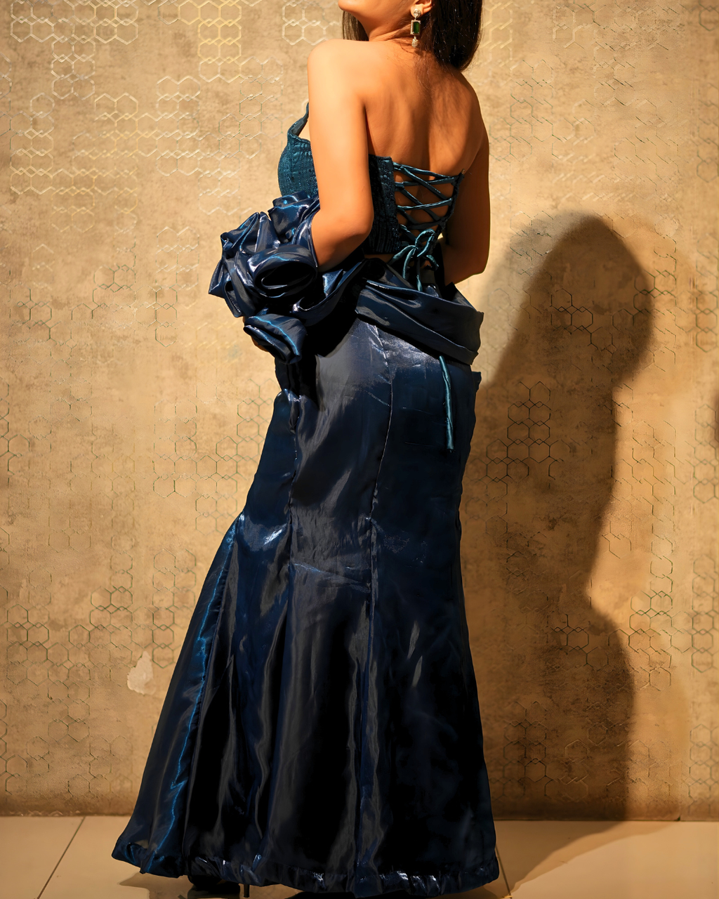 Navy Blue Corset Fishcut Lehenga Set