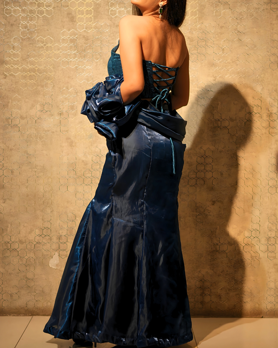 Navy Blue Corset Fishcut Lehenga Set