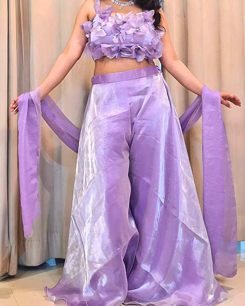 Organza Silk Palazzo Set with Bralette