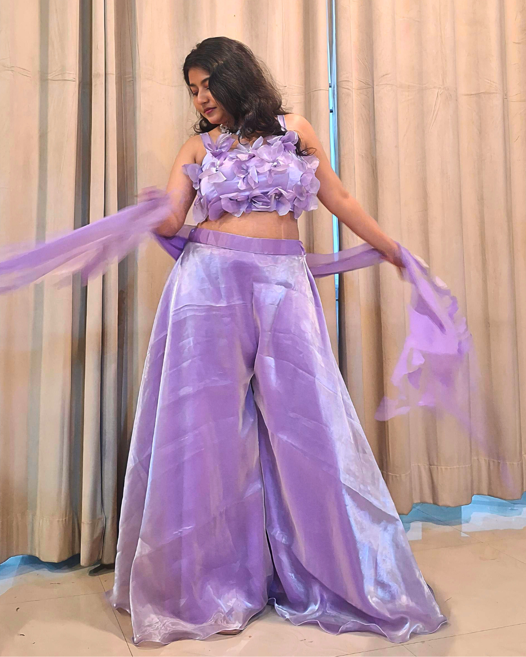 Organza Silk Palazzo Set with Bralette