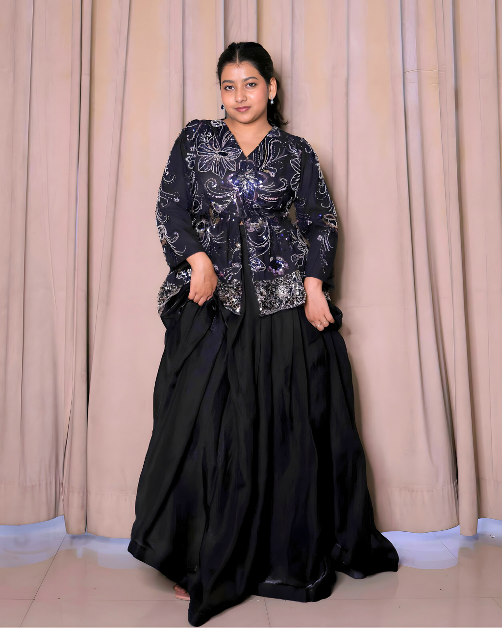 Black Indo-Western Peplum Lehenga Set