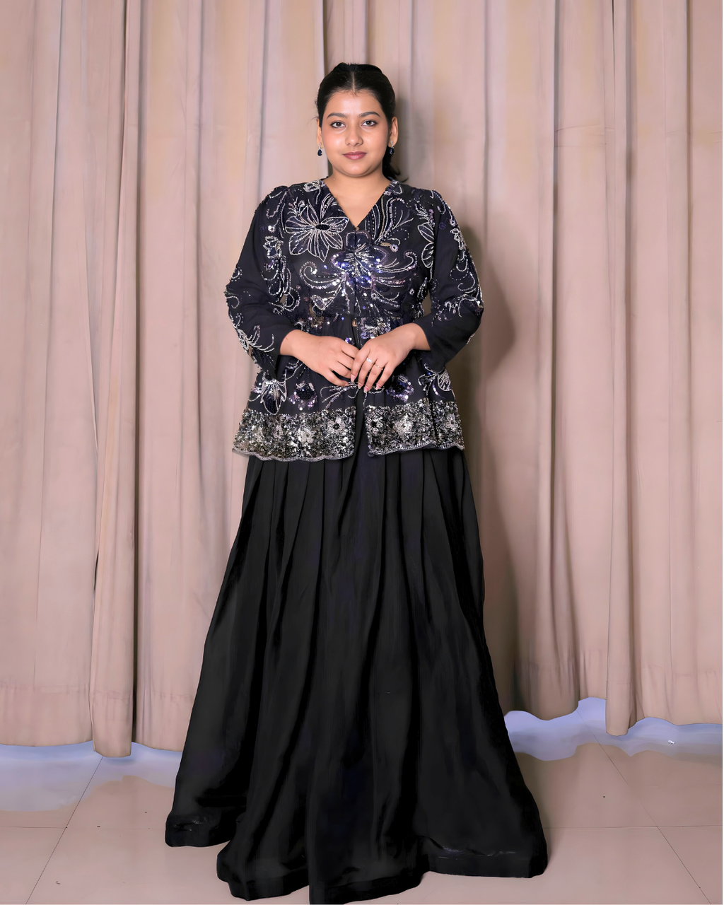 Black Indo-Western Peplum Lehenga Set